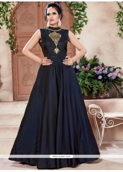 Tafeta Silk Navy Blue Cut Work Work Designer Gown