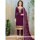 Embroidered Work Faux Georgette Purple Churidar Suit