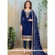 Navy Blue Embroidered Work Faux Georgette Churidar Suit