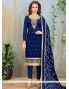 Navy Blue Embroidered Work Faux Georgette Churidar Suit