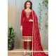 Lace Work Red Churidar Suit