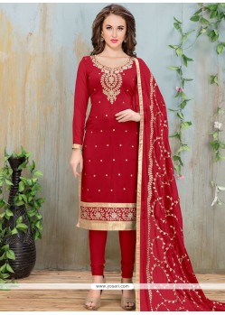 Lace Work Red Churidar Suit