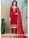 Lace Work Red Churidar Suit