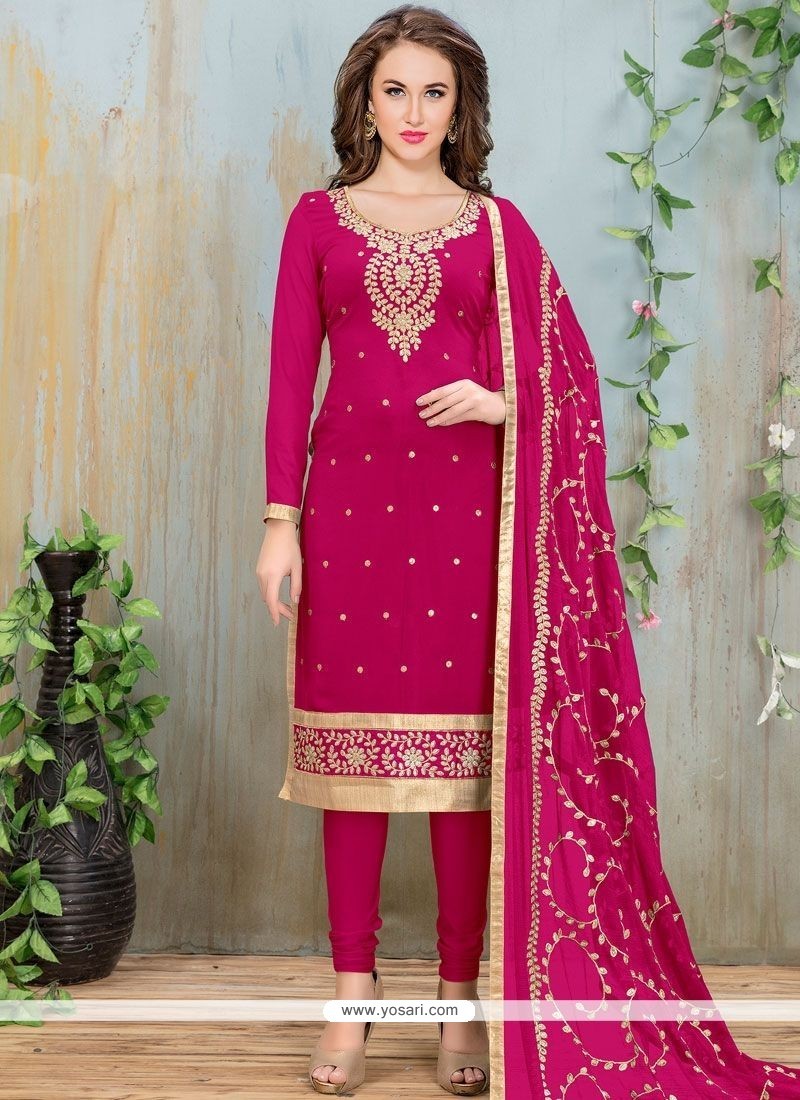 Buy Faux Georgette Hot Pink Churidar Suit | Churidar Salwar Suits