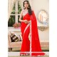 Red Print Work Faux Chiffon Printed Saree