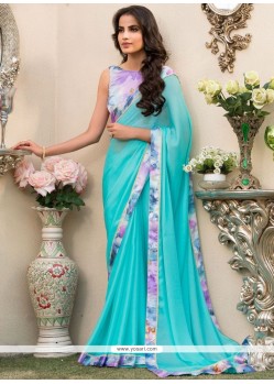 Blue Print Work Printed Saree