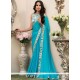 Faux Chiffon Blue Printed Saree