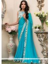 Faux Chiffon Blue Printed Saree