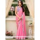 Pink Print Work Faux Chiffon Printed Saree