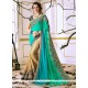 Lace Work Beige And Sea Green Half N Half Saree