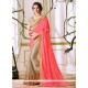 Embroidered Faux Georgette Designer Half N Half Saree In Beige And Pink