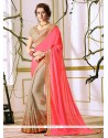 Embroidered Faux Georgette Designer Half N Half Saree In Beige And Pink