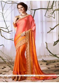Faux Georgette Orange And Pink Shaded Saree