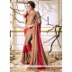 Beige And Red Embroidered Work Faux Georgette Designer Saree