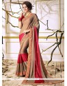 Beige And Red Embroidered Work Faux Georgette Designer Saree