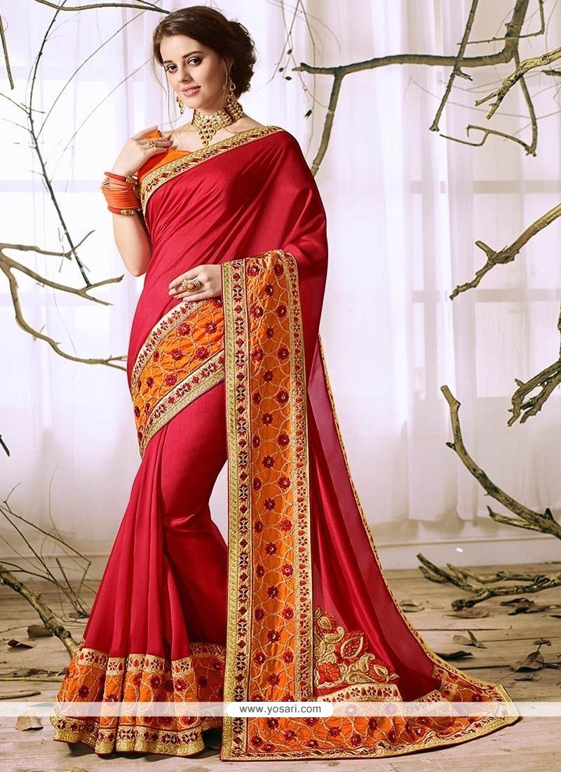 Buy Faux Georgette Red Classic Designer Saree Designer Sarees