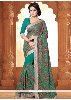 Green Patch Border Work Faux Georgette Classic Saree
