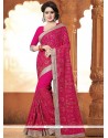 Patch Border Work Hot Pink Faux Georgette Saree