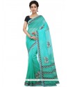 Aqua Blue Embroidered Work Saree