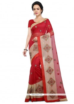 Red Chanderi Cotton Saree