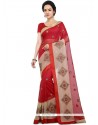 Red Chanderi Cotton Saree