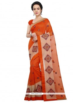 Orange Resham Work Chanderi Cotton Designer Saree