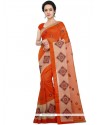 Orange Resham Work Chanderi Cotton Designer Saree