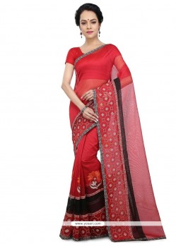 Chanderi Cotton Red Designer Saree