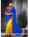 Magical Blue And Yellow Satin Party Wear Saree