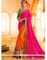 Paisley Print Work Hot Pink And Orange Fancy Fabric Designer Half N Half Saree