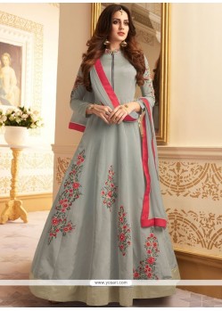 Grey Resham Work Tafeta Silk Anarkali Salwar Suit