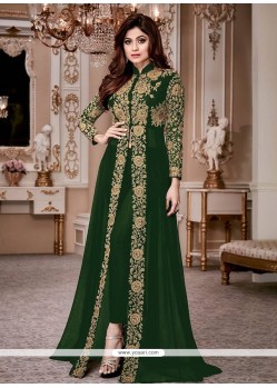 Shamita Shetty Green Faux Georgette Resham Work Anarkali Salwar Suit