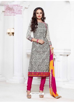 Pink And White Chanderi Churidar Suit