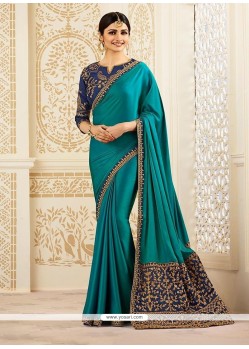 Prachi Desai Patch Border Work Sea Green Classic Designer Saree