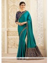 Prachi Desai Patch Border Work Sea Green Classic Designer Saree