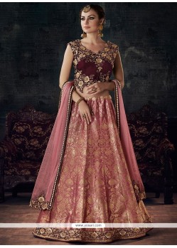 Maroon And Pink Lace Work Lehenga Choli