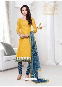 Yellow Chanderi Churidar Suit