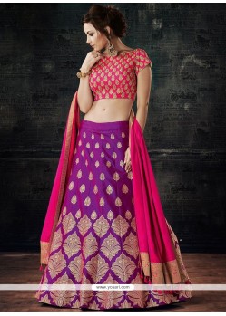 Art Silk Purple Lace Work Lehenga Choli