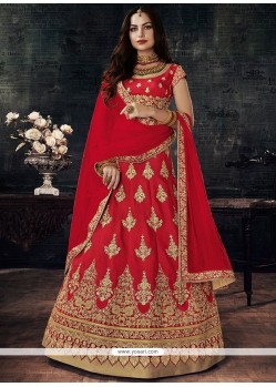 Art Silk Red Embroidered Work Lehenga Choli