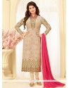 Ayesha Takia Resham Work Beige Faux Georgette Churidar Designer Suit