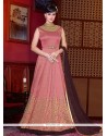 Embroidered Work Pink Art Silk Floor Length Anarkali Suit