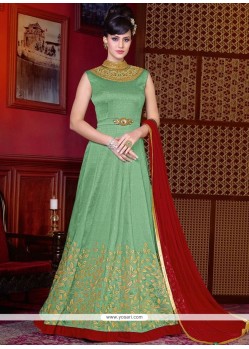 Art Silk Green Floor Length Anarkali Suit