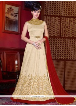 Cream And Red Floor Length Anarkali Suit