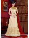 Cream And Red Floor Length Anarkali Suit