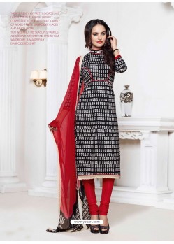 Red And Black Chanderi Churidar Suit