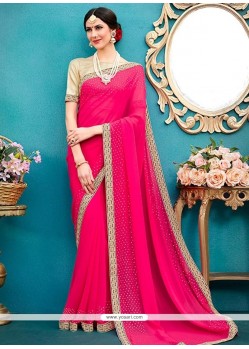 Faux Georgette Hot Pink Classic Saree