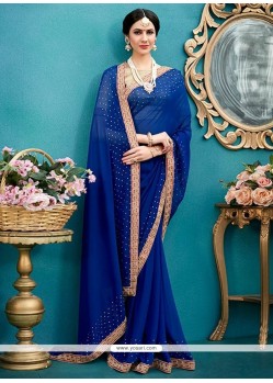 Faux Georgette Navy Blue Classic Saree