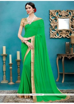 Green Patch Border Work Designer Saree