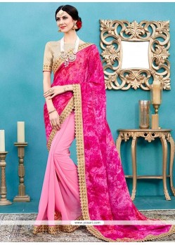 Hot Pink And Pink Designer Half N Half Saree