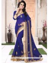 Patch Border Faux Georgette Classic Saree In Navy Blue
